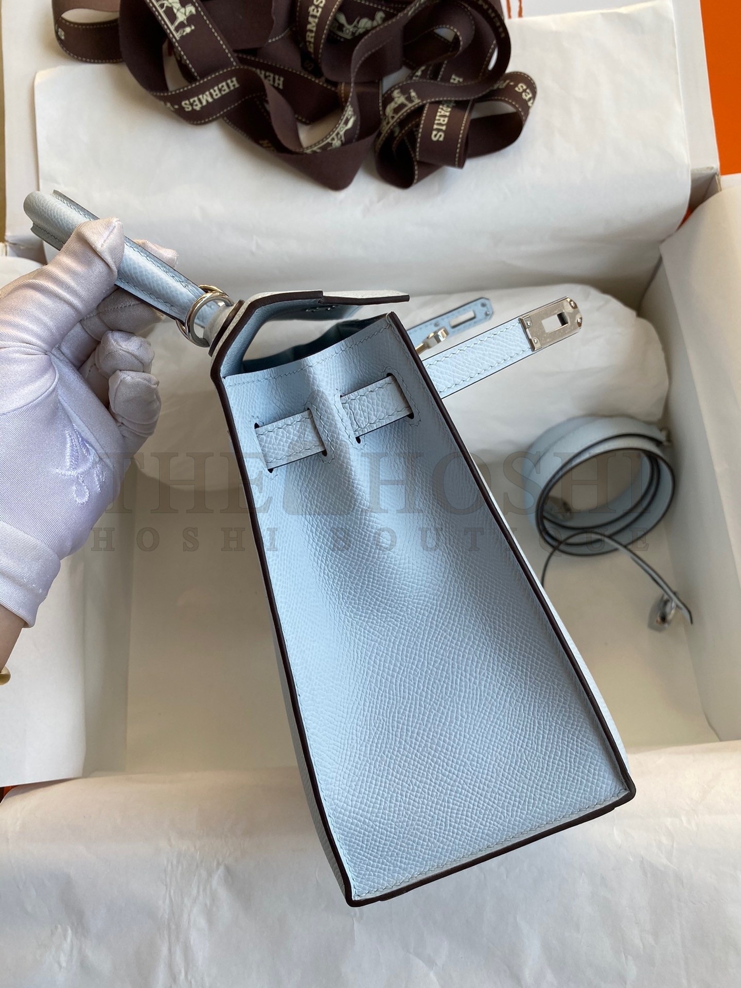 H**me5 Epsom Kelly 25cm Sellier Handmade Blue Brume Bag Master Quality