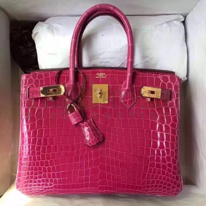 H**me5 Rose Red Birkin 30cm Crocodile Niloticus Shiny Bag Master Quality