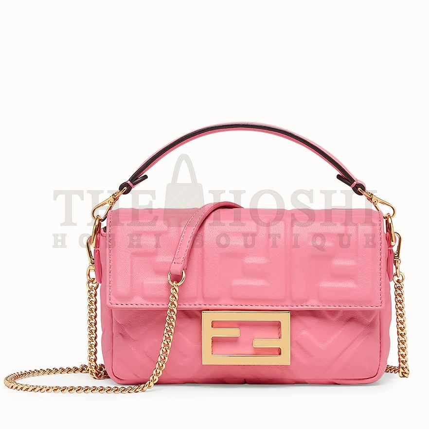 F**di Small Baguette Bag In Pink FF Nappa Leather Master Quality