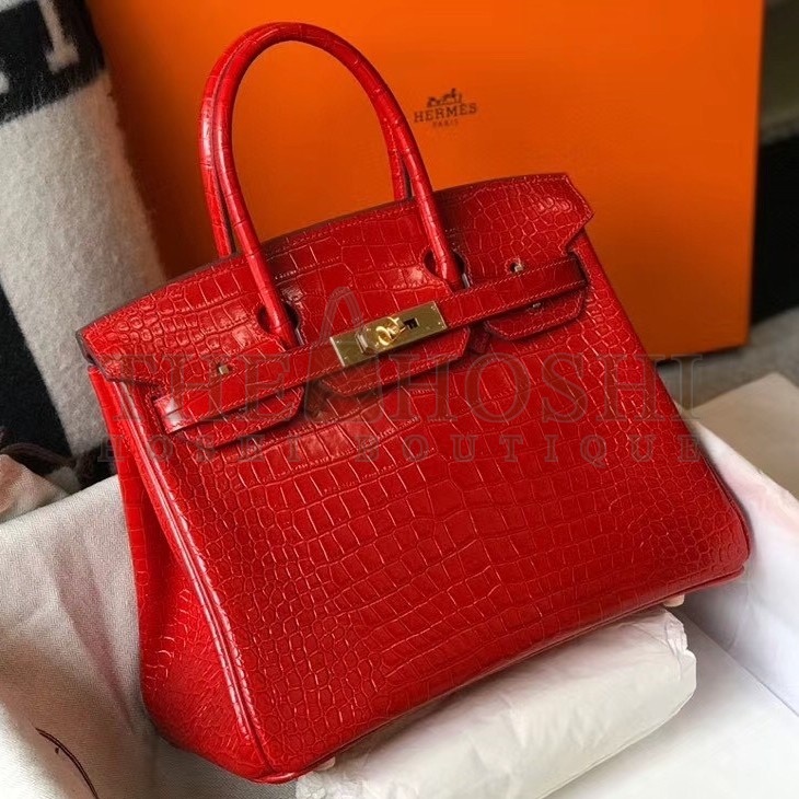 H**me5 Birkin 25cm Bag In Red Embossed Crocodile Leather Master Quality