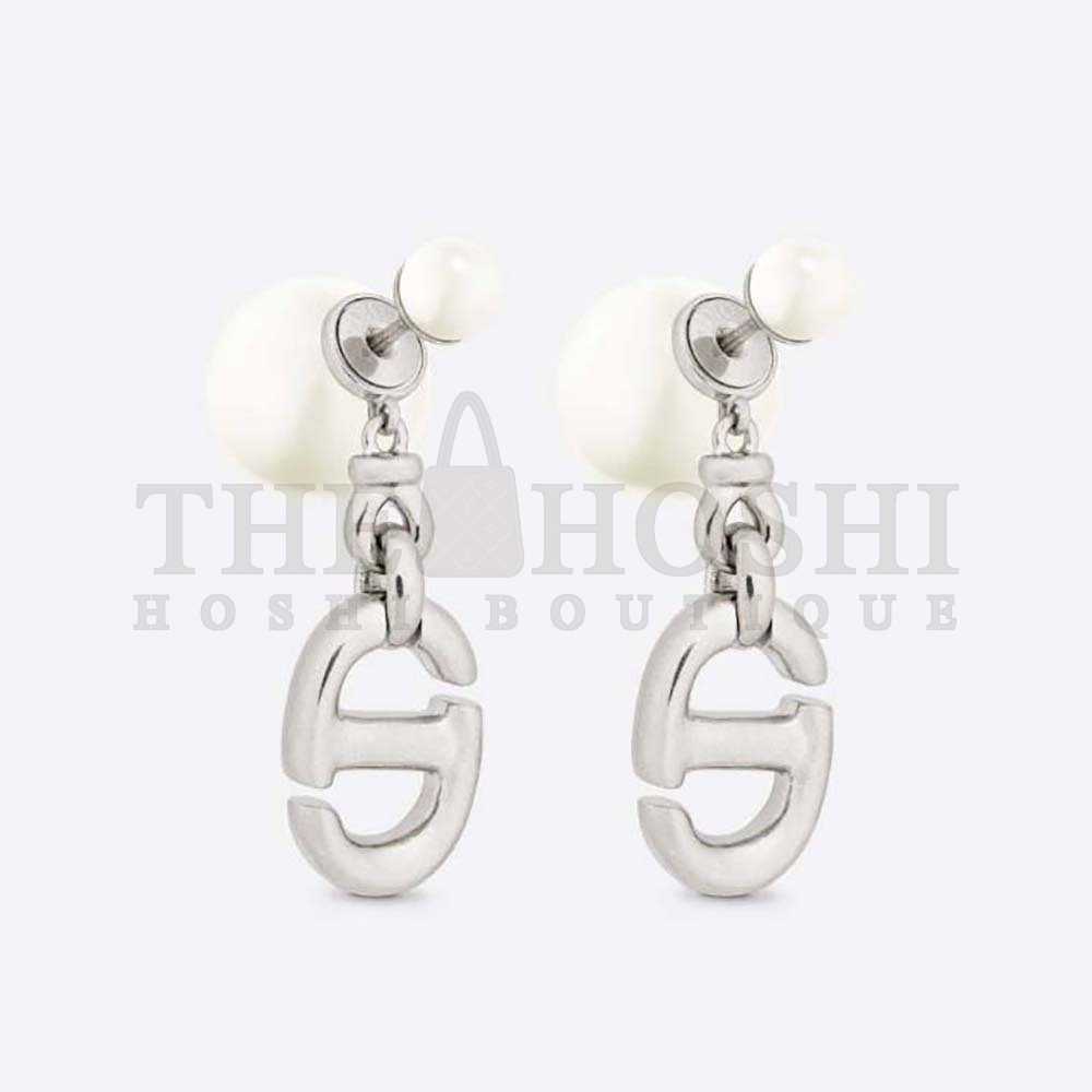 D10r Women Tribales Earrings Silver-Finish Metal with White Resin Pearls Master Quality
