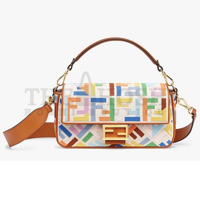 F**di Women Iconic Baguette Medium Size FF Beige Canvas Bag Master Quality