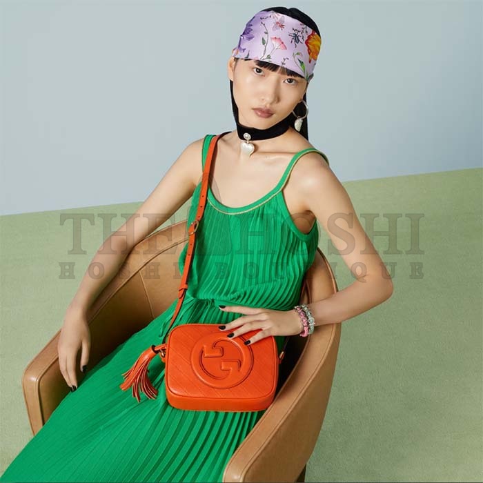 Gvc*1 Women GG Blondie Small Shoulder Bag Orange Leather Round Interlocking G Master Quality