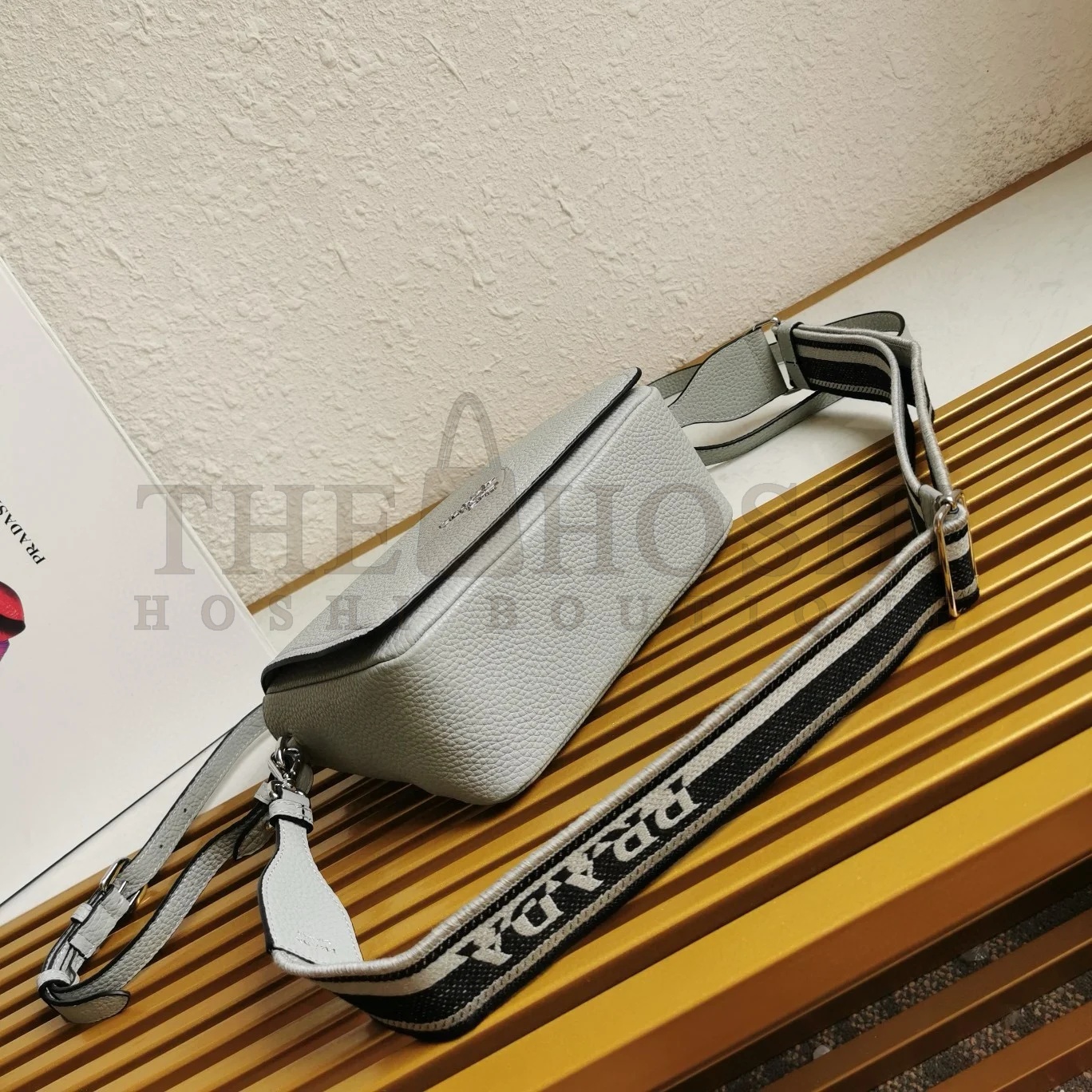 Pra*a Flap Shoulder Bag in Cornflower Grained Leather Master Quality