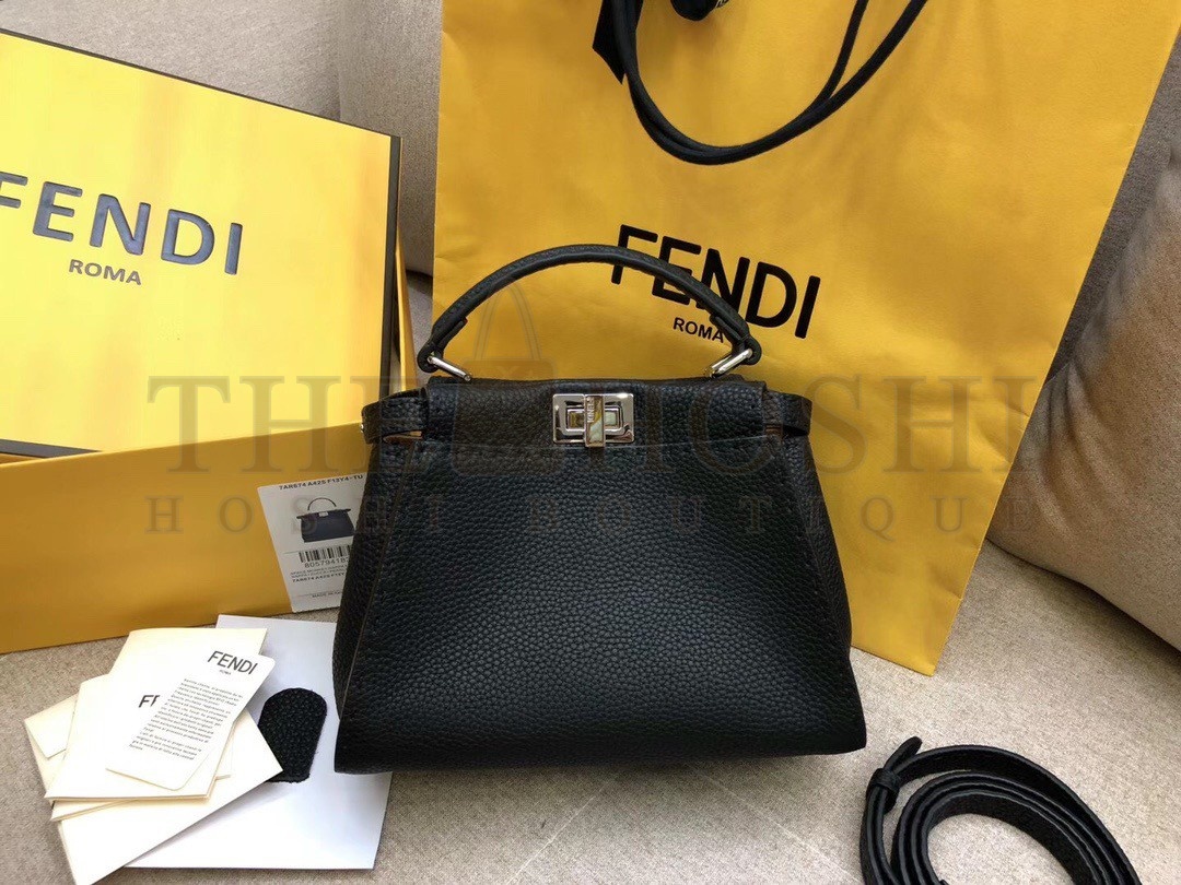 F**di Peekaboo Mini Selleria Bag In Black Romano Leather Master Quality