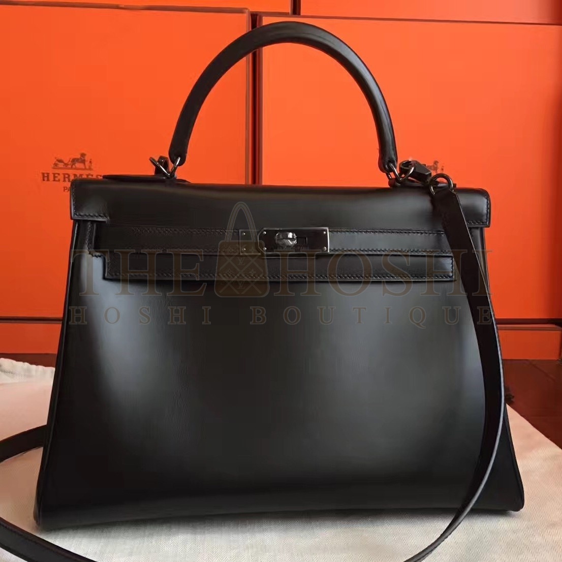 H**me5 So Black Box Kelly Retourne 32cm Handmade Bag Master Quality