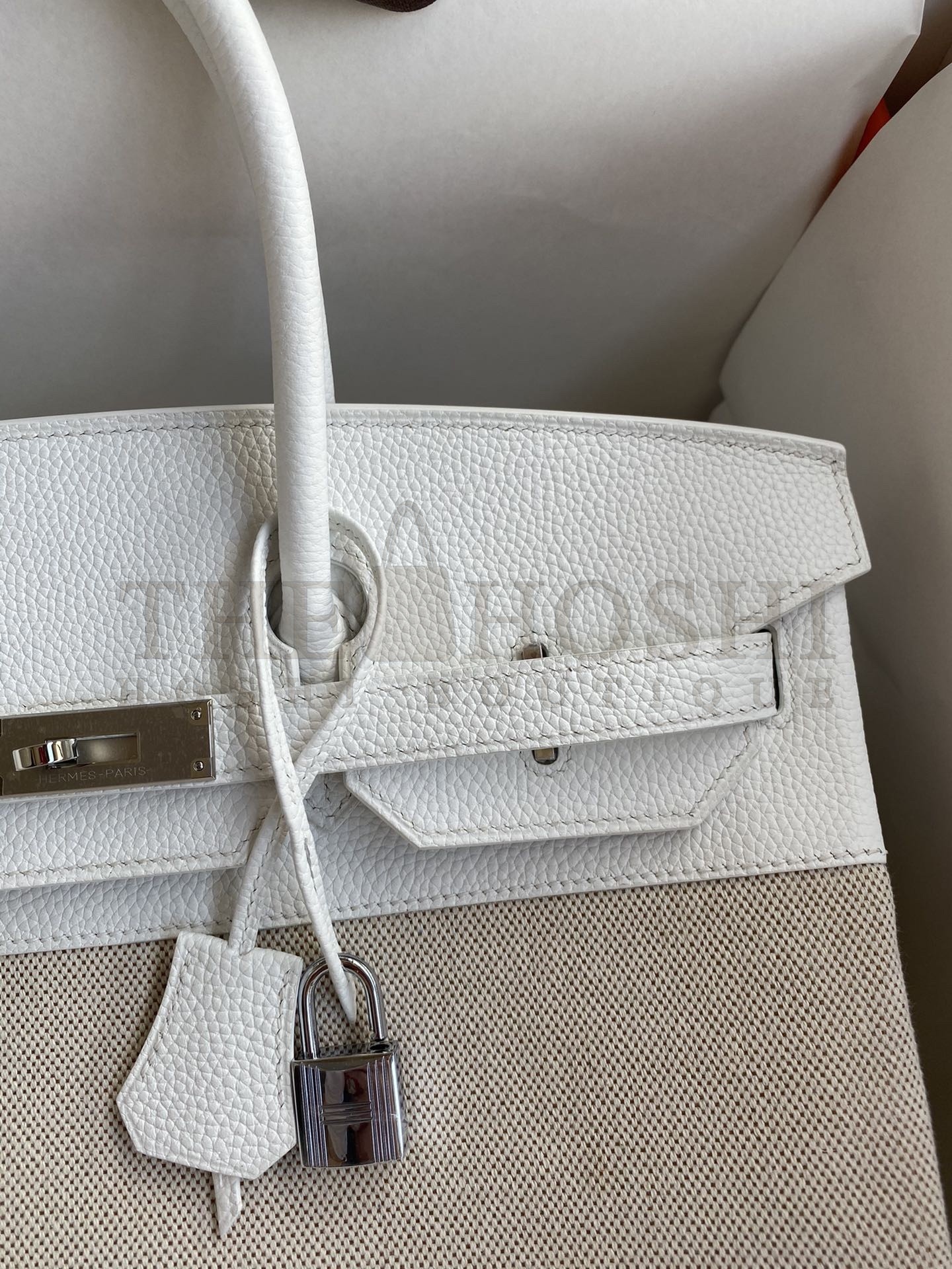 H**me5 Birkin 35 Handmade Bag In Toile & White Clemence Leather Master Quality