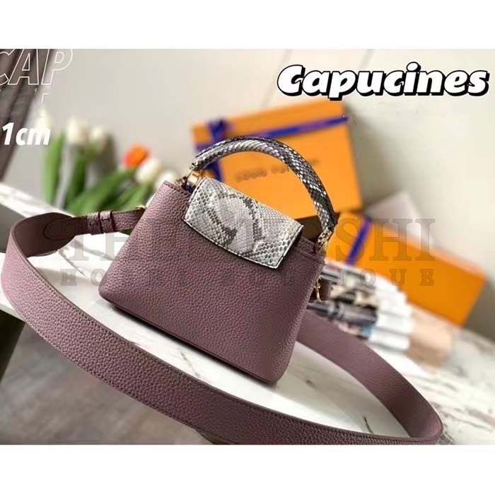 L0vis Vvtt0n LV Women Capucines Mini Handbag Taupe Taurillon Python Leather Master Quality