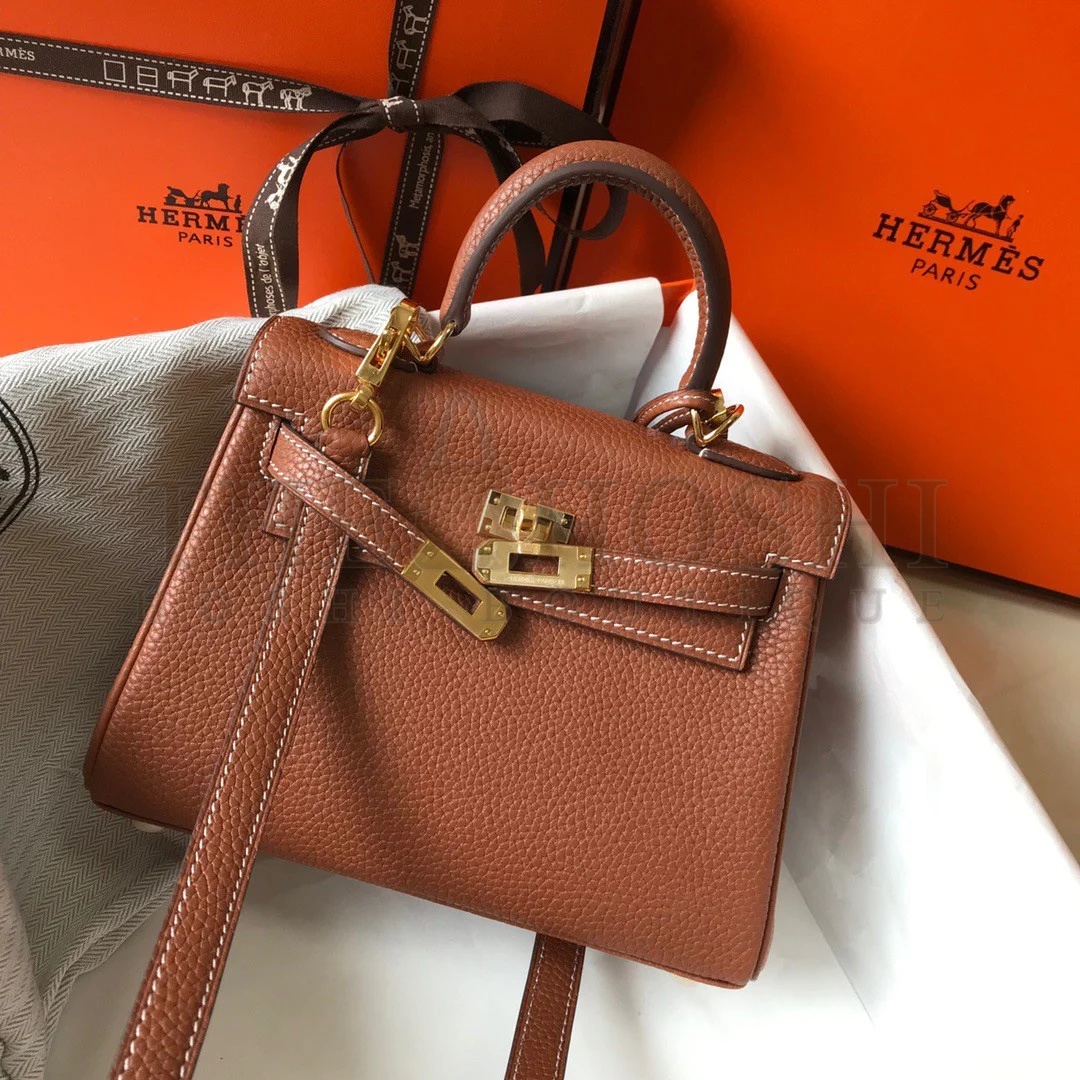 H**me5 Kelly 20cm Bag In Gold Clemence Leather GHW Master Quality