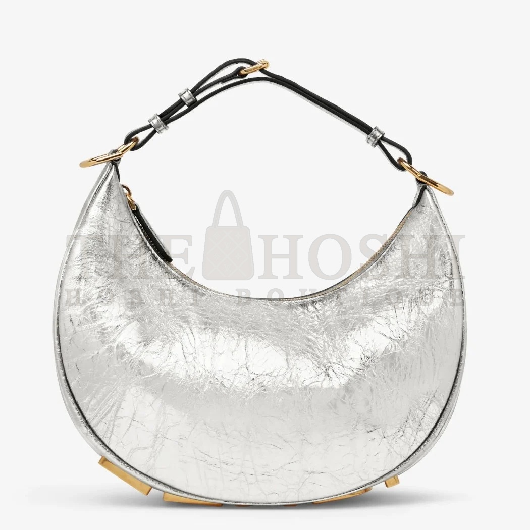 F**di F**digraphy Small Hobo Bag In Silver Metallic Leather Master Quality