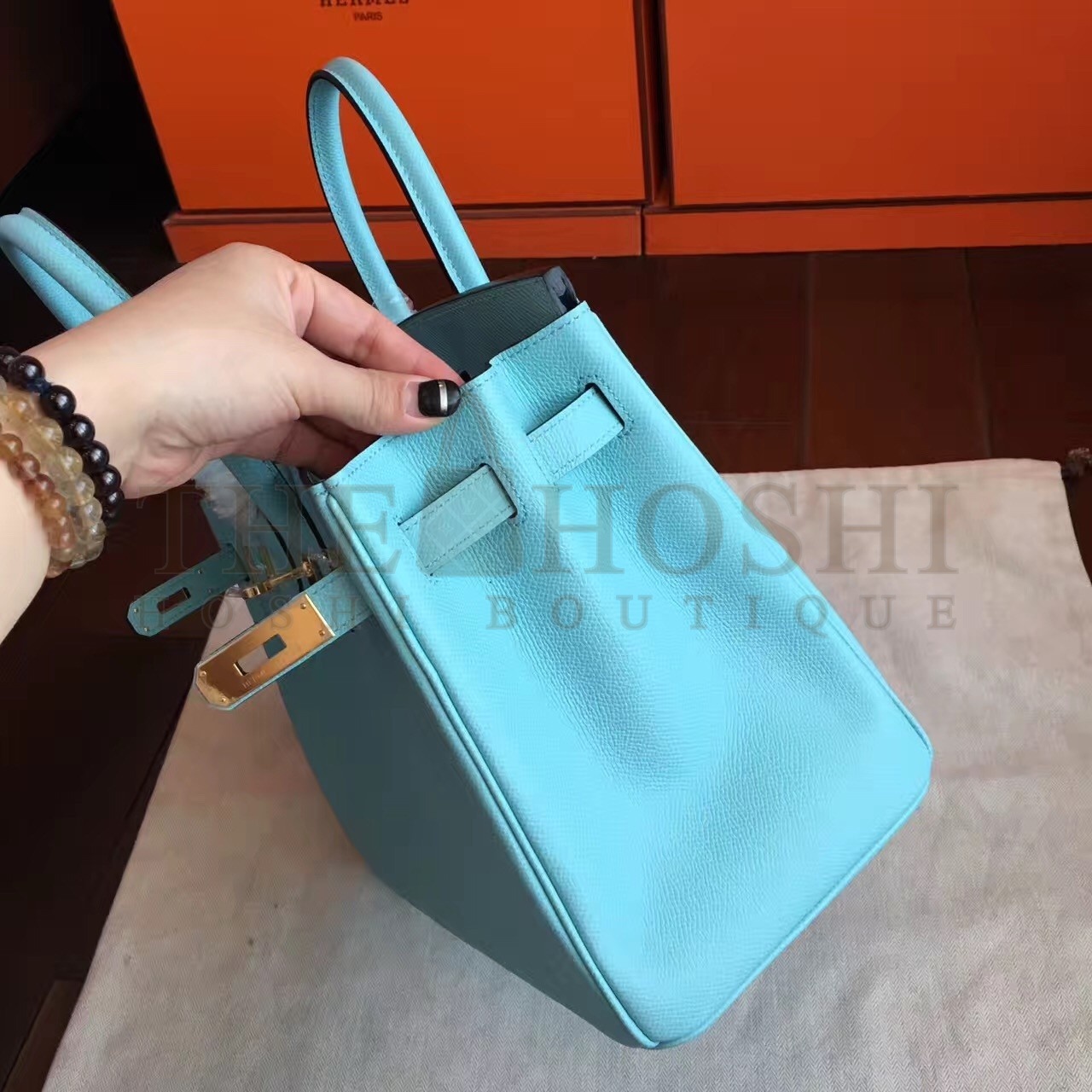 H**me5 Blue Atoll Birkin 25cm Epsom Handmade Bag Master Quality