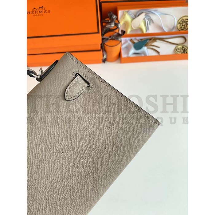 H**me5 Women Mini Kelly 20 Bag Epsom Leather Silver Hardware-Grey Master Quality