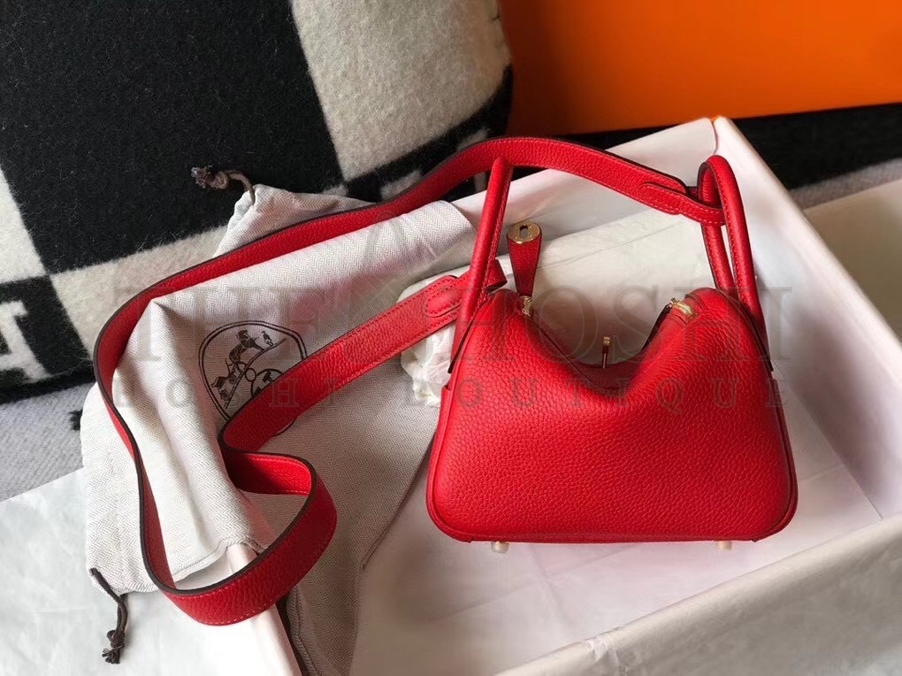 H**me5 Mini Lindy Bag In Red Clemence Leather Master Quality