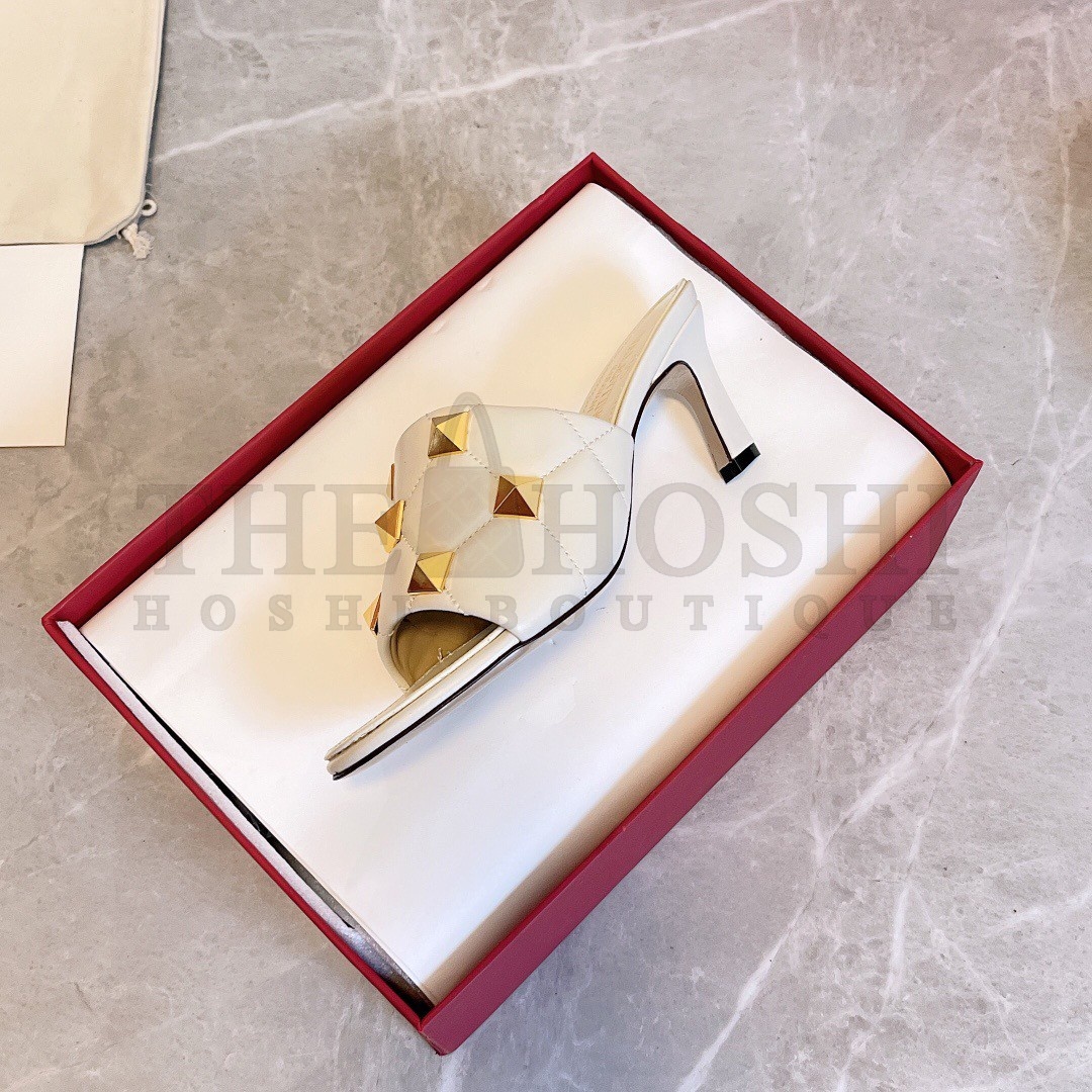 Va1e*ntin0 Roman Stud Slide Sandals 65mm In White Leather Master Quality