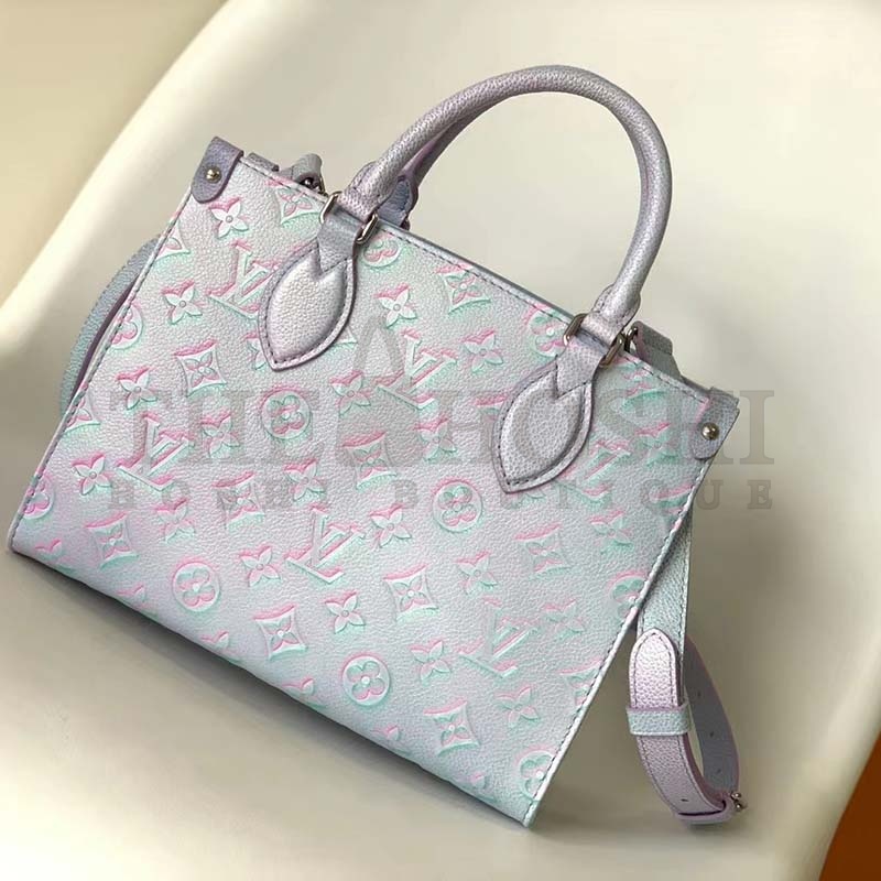 L0vis Vvtt0n LV Women OnTheGo PM Tote Bag Purple Sprayed Embossed Grained Cowhide Master Quality