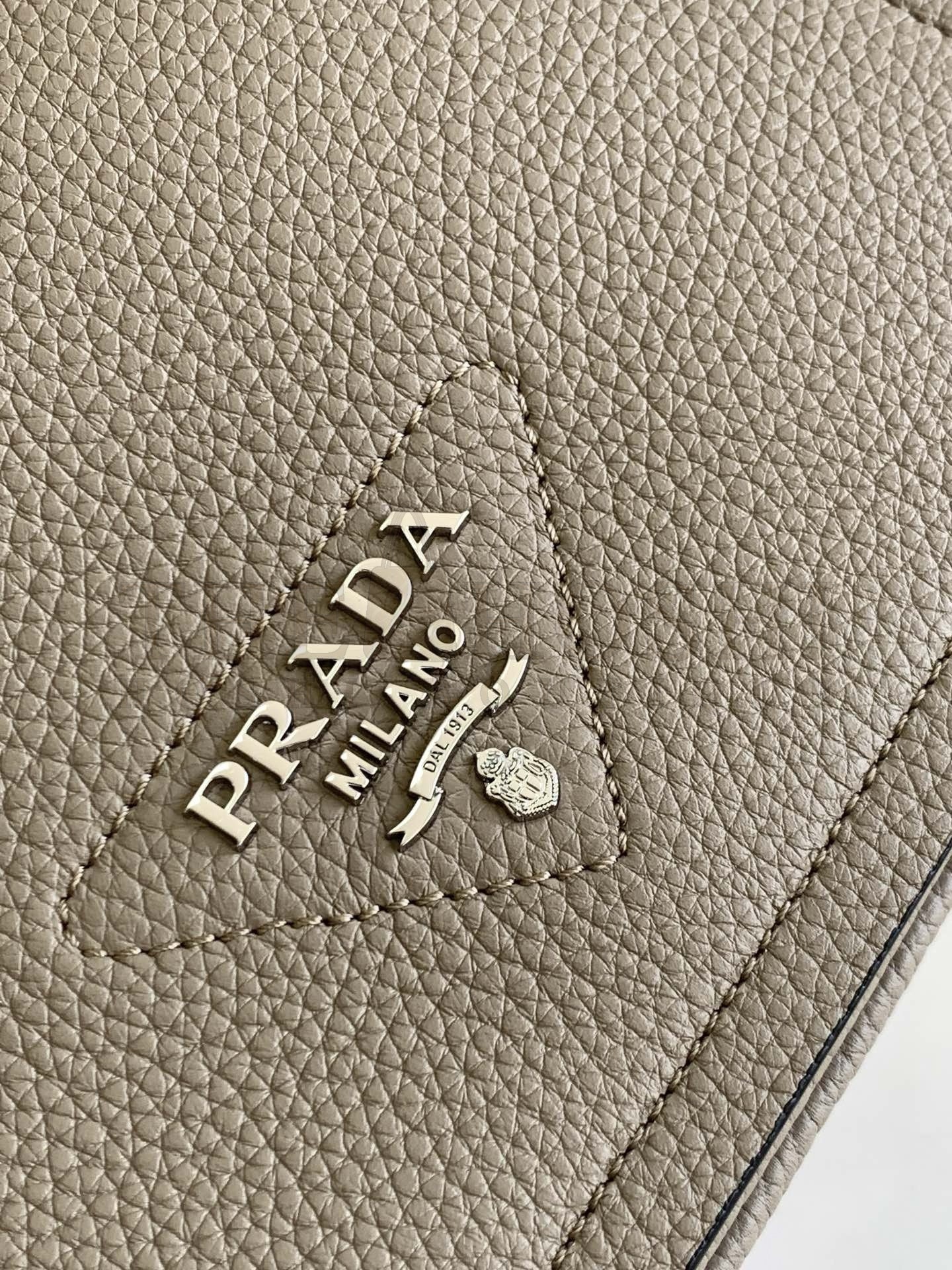 Pra*a Flap Shoulder Bag in Grey Grained Leather Master Quality