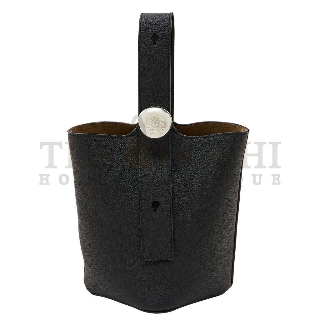 L0ew* Mini Pebble Bucket Bag in Black Grained Leather Master Quality