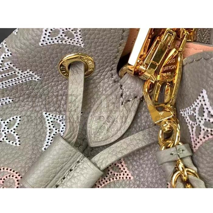 L0vis Vvtt0n LV Women Bella Bucket Bag Gray Mahina Perforated Calfskin Leather Microfiber Lining Master Quality