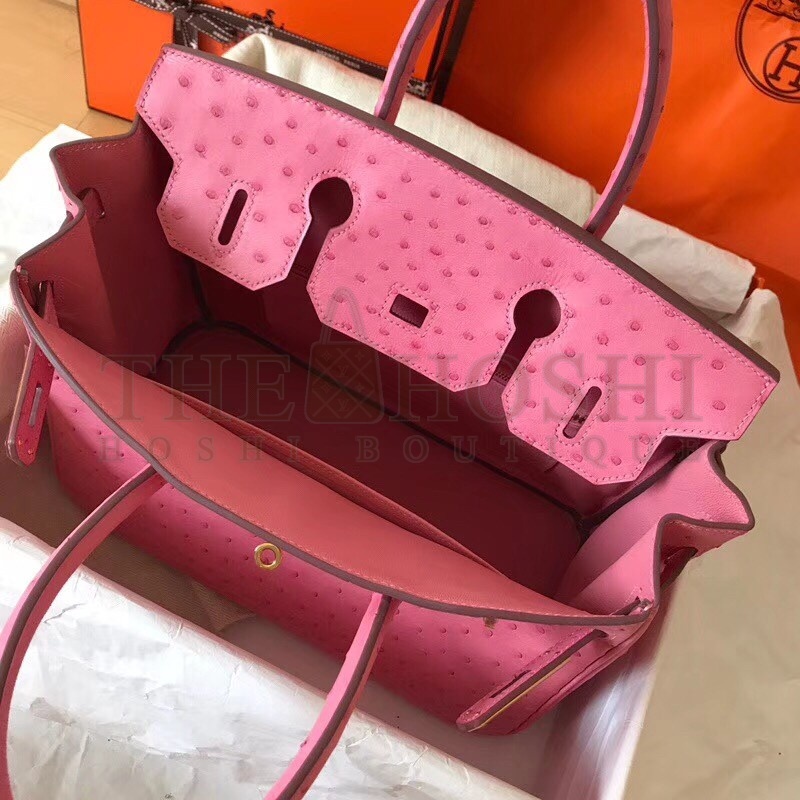 H**me5 Pink Birkin 30cm Ostrich Handmade Bag Master Quality