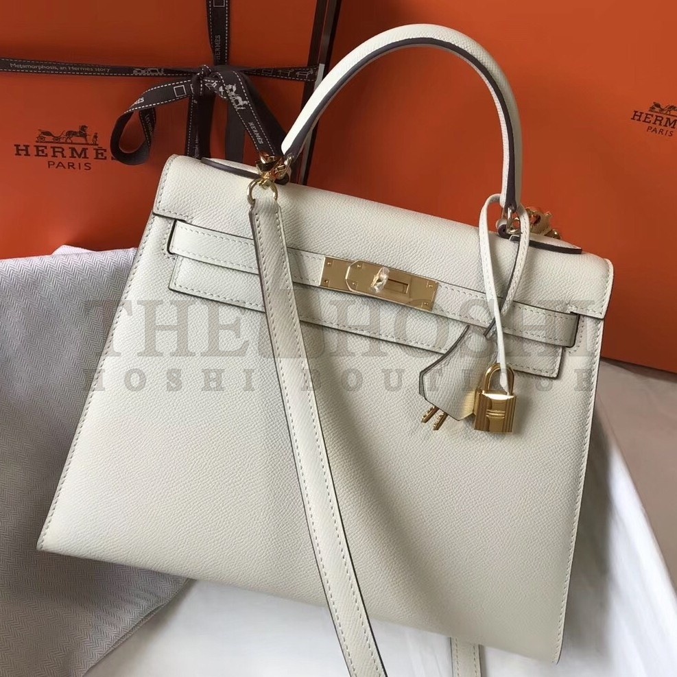 H**me5 Kelly 28cm Sellier Bag In White Epsom Leather Master Quality