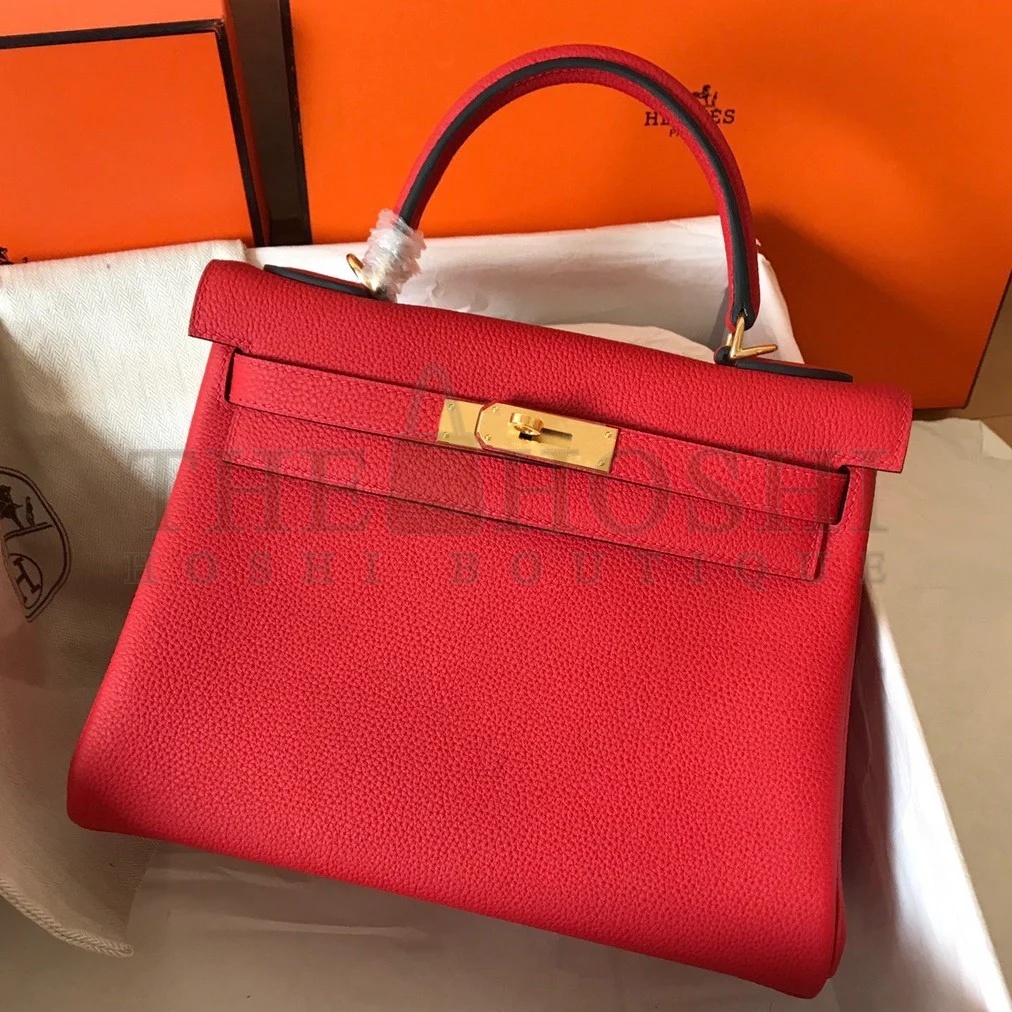 H**me5 Kelly Retourne 28 Handmade Bag In Red Clemence Leather Master Quality