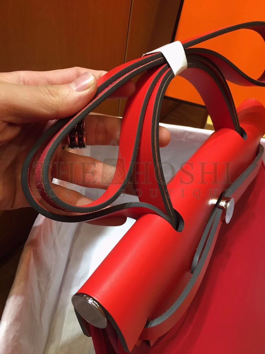 H**me5 Herbag Zip 31cm Bag In Red Toile And Leather Master Quality