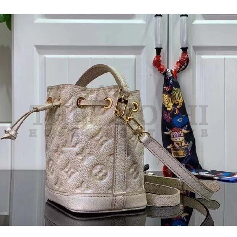 L0vis Vvtt0n LV Women Nano Noé Bucket Bag Beige Monogram Embossed S*pple Grained Cowhide Master Quality
