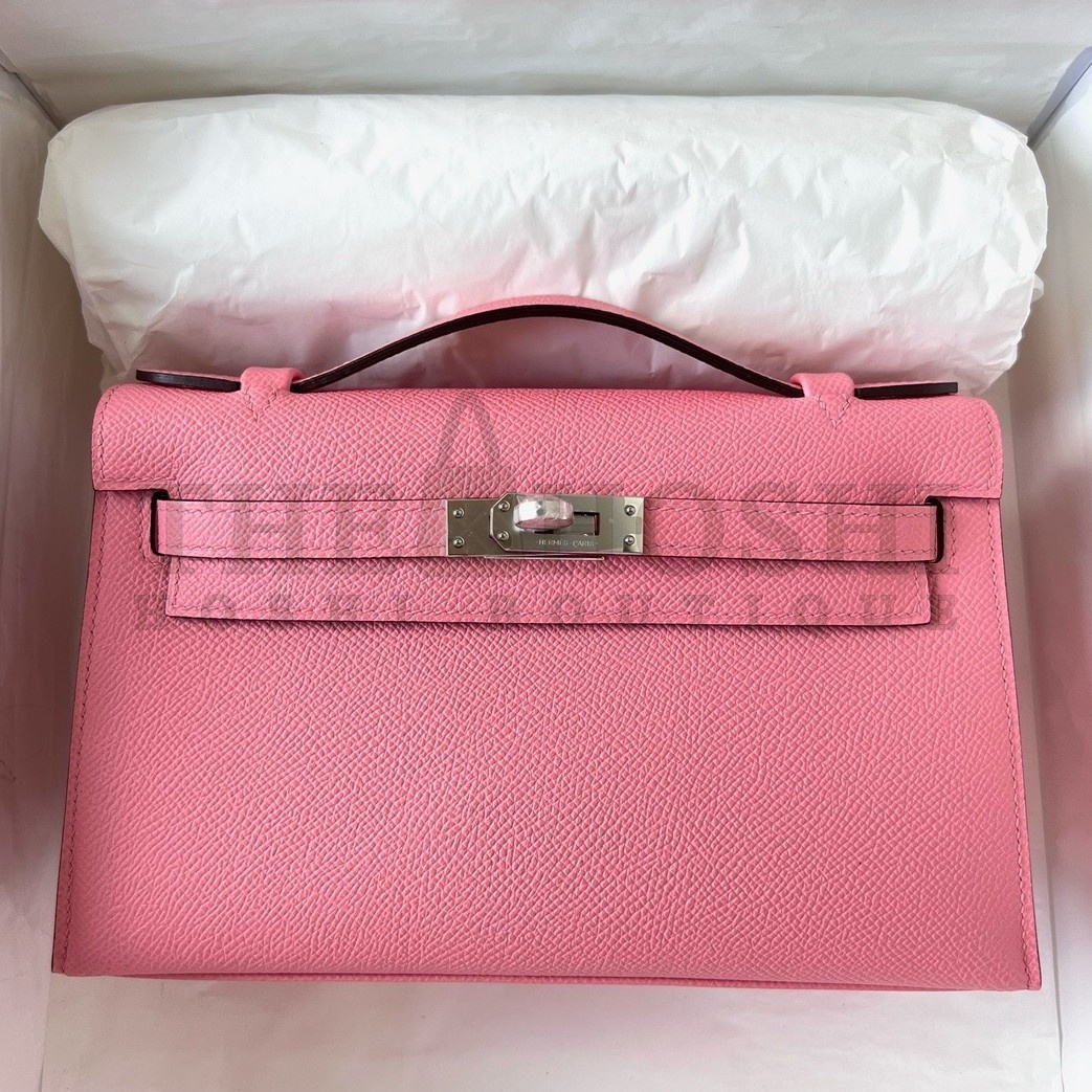 H**me5 Kelly Pochette Handmade Bag In Rose Confetti Epsom Calfskin Master Quality