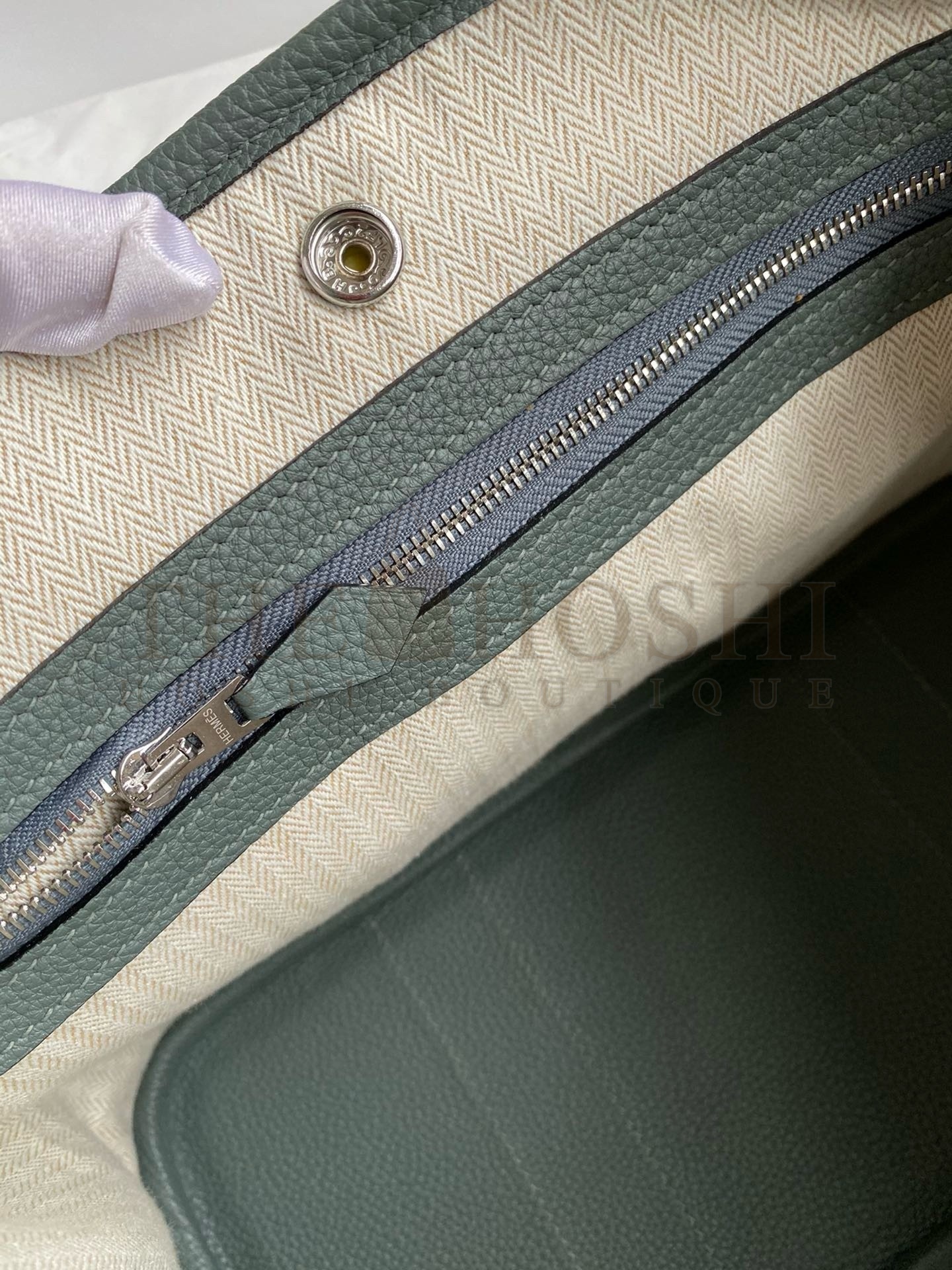 H**me5 Garden Party 30 Handmade Bag in Vert Amande Clemence Leather Master Quality