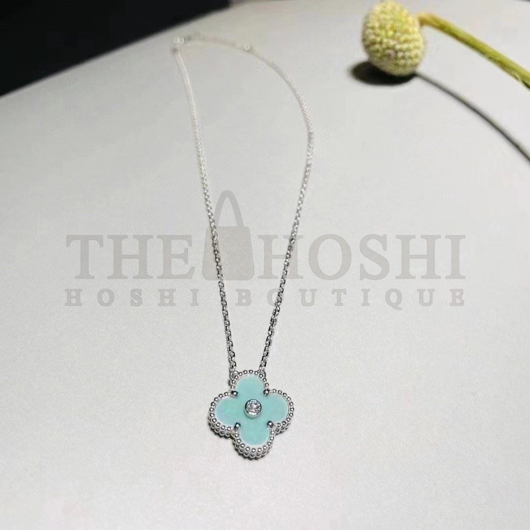 V*n Cl**f & Arpels Light Blue Clover Necklace, Vintage Alhambra pendant Master Quality