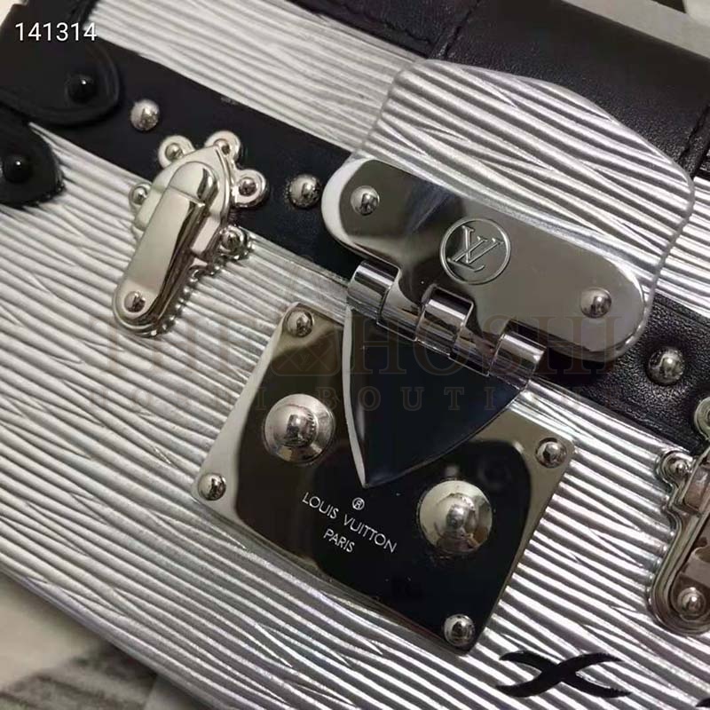 L0vis Vvtt0n LV Women Petite Malle Handbag Silver Epi Grained Cowhide Leather Master Quality