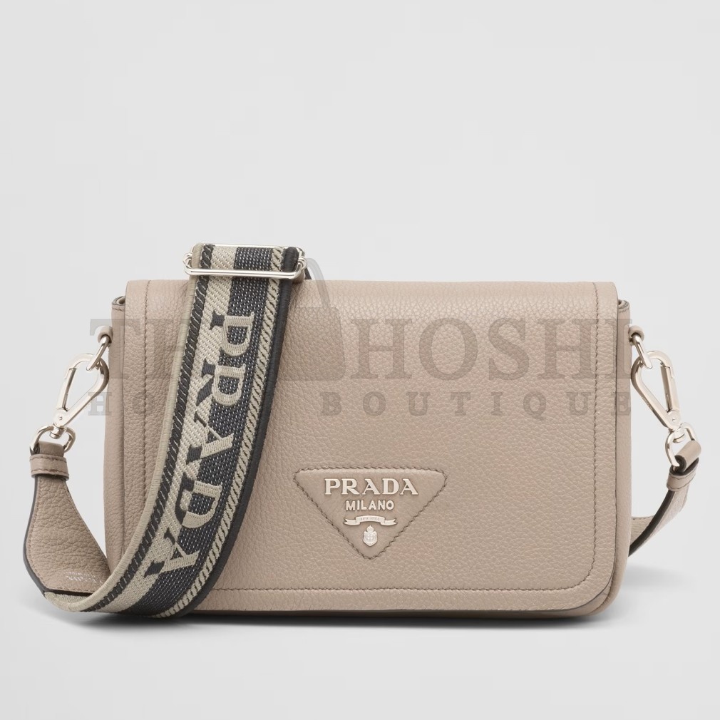 Pra*a Flap Shoulder Bag in Grey Grained Leather Master Quality