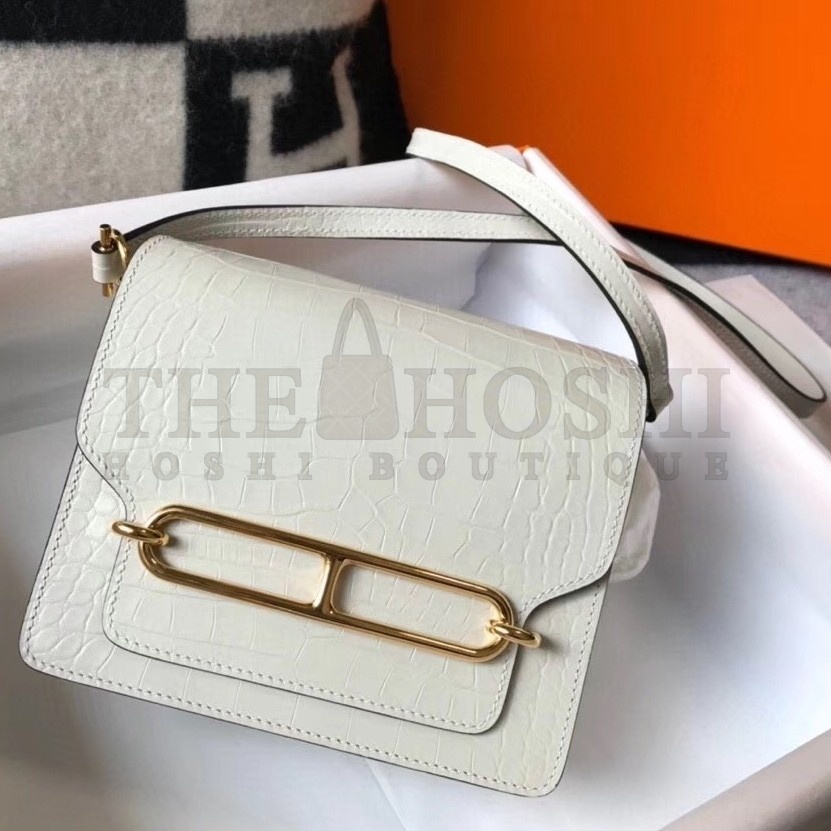 H**me5 Roulis Mini Bag In White Embossed Crocodile Calfskin Master Quality