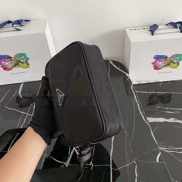 Pra*a Unisex Re-Nylon Saffiano Shoulder Bag Zipper Closure Fabric Leather Master Quality