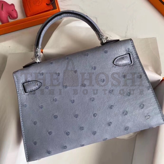 H**me5 Blue Lin Ostrich Kelly Mini II Handmade Bag Master Quality