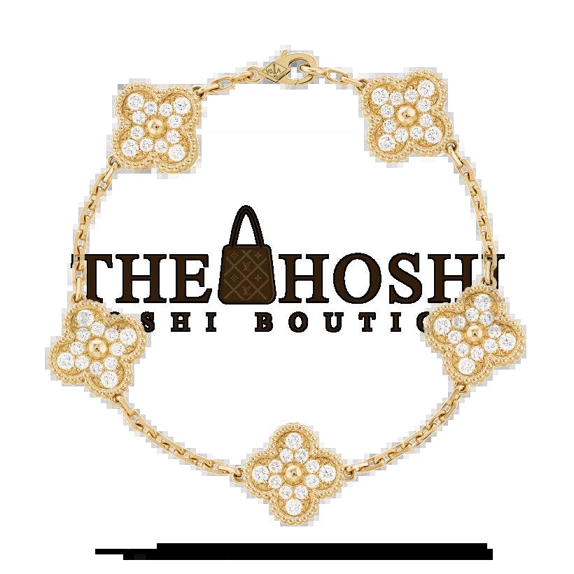 V*n Cl**f & Arpels Full D1am0nd Gold Clover Bracelet,Vintage Alhambra bracelet, 5 motifs Master Quality