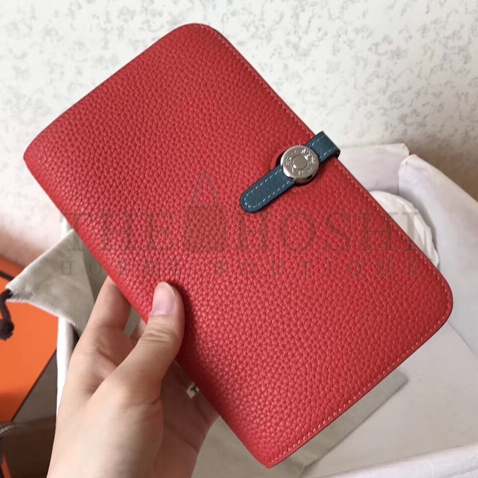 H**me5 Bicolor Dogon Duo Wallet In Red/Jean Leather Master Quality