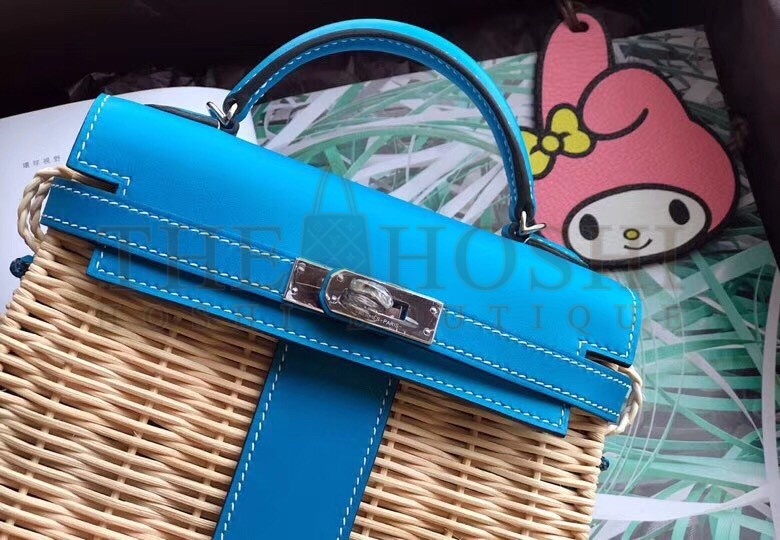 H**me5 Blue Picnic Kelly Mini 20cm Wicker Bag Master Quality