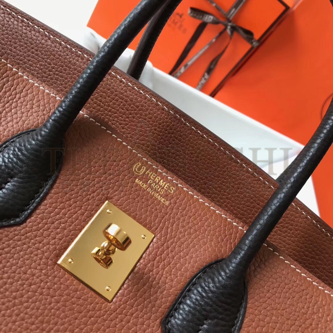 H**me5 Bi-Color Birkin 35cm Bag In Brown/Black Clemence Leather Master Quality