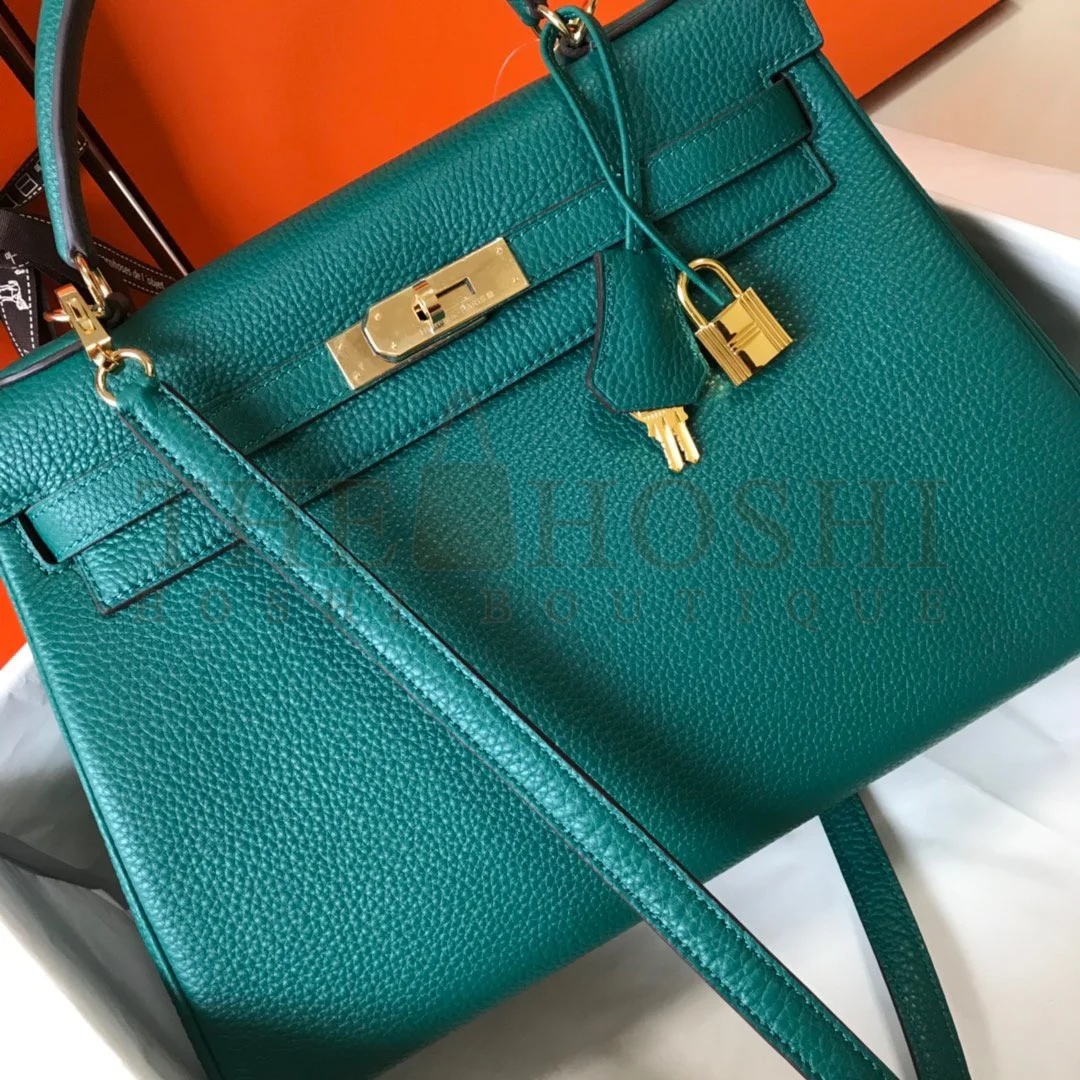 H**me5 Kelly 32cm Retourne Bag in Malachite Clemence Leather GHW Master Quality