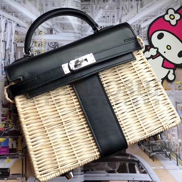 H**me5 Black Picnic Kelly Mini 20cm Wicker Bag Master Quality
