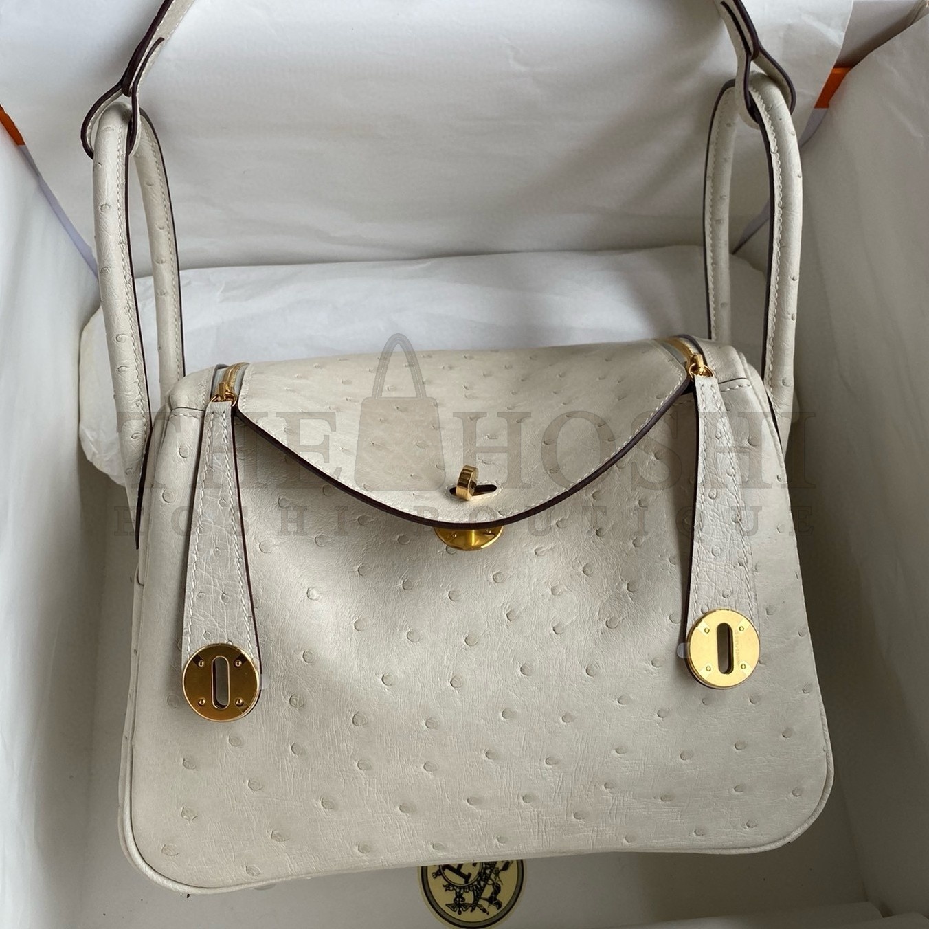 H**me5 Lindy 26 Handmade Bag In Craie Ostrich Leather Master Quality