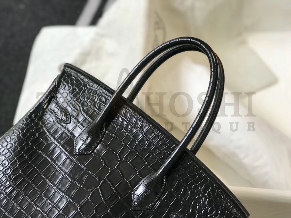 H**me5 Birkin 30cm Bag In Black Embossed Crocodile Leather Master Quality