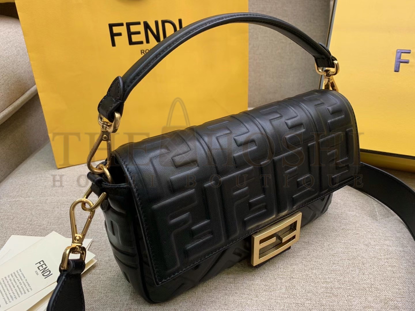 F**di Medium Baguette Bag In Black FF Nappa Leather Master Quality