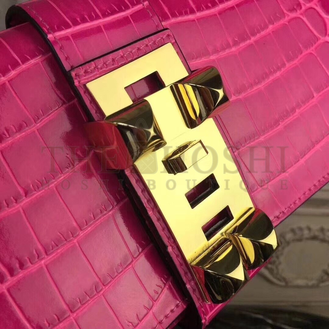 H**me5 Medor Clutch Bag In Rose Red Crocodile Leather Master Quality