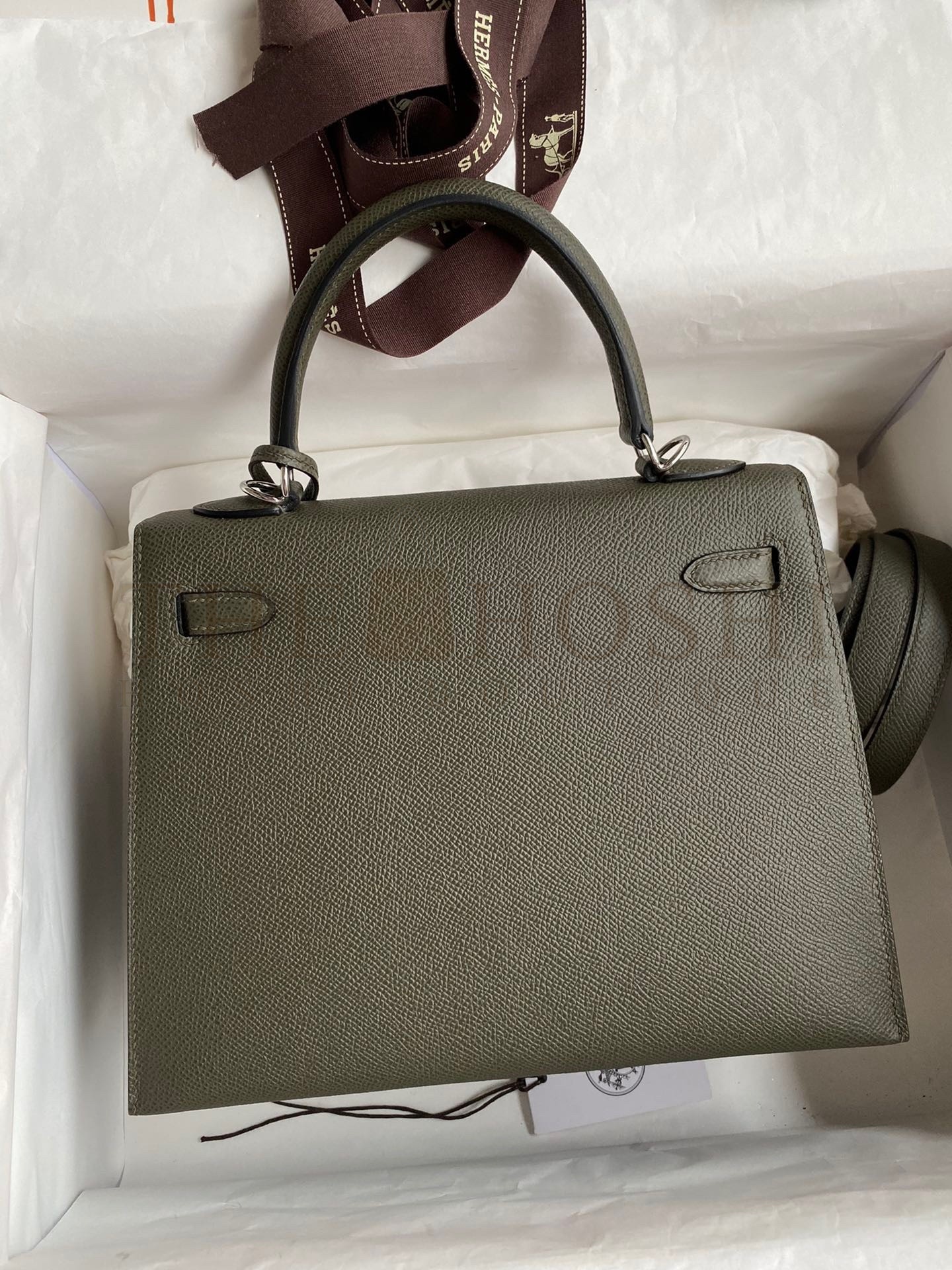 H**me5 Kelly Sellier 25 Handmade Bag In Vert De Gris Epsom Calfskin Master Quality