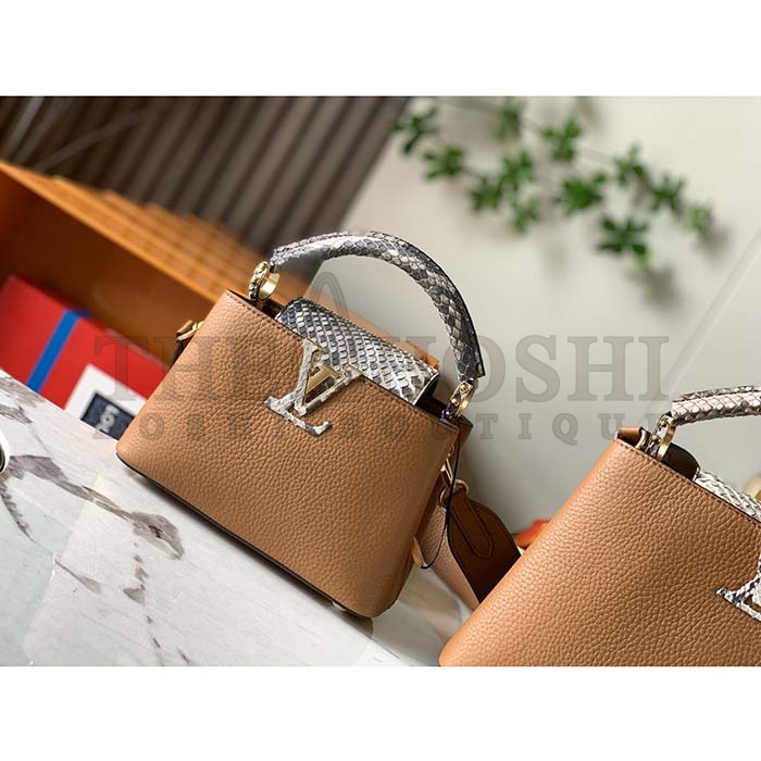 L0vis Vvtt0n LV Women Capucines Mini Handbag Golden Yellow Taurillon Leather Python Skin Master Quality