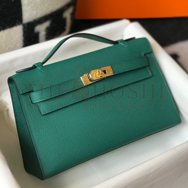 H**me5 Kelly Pochette Clutch Bag In Malachite Epsom Leather Master Quality