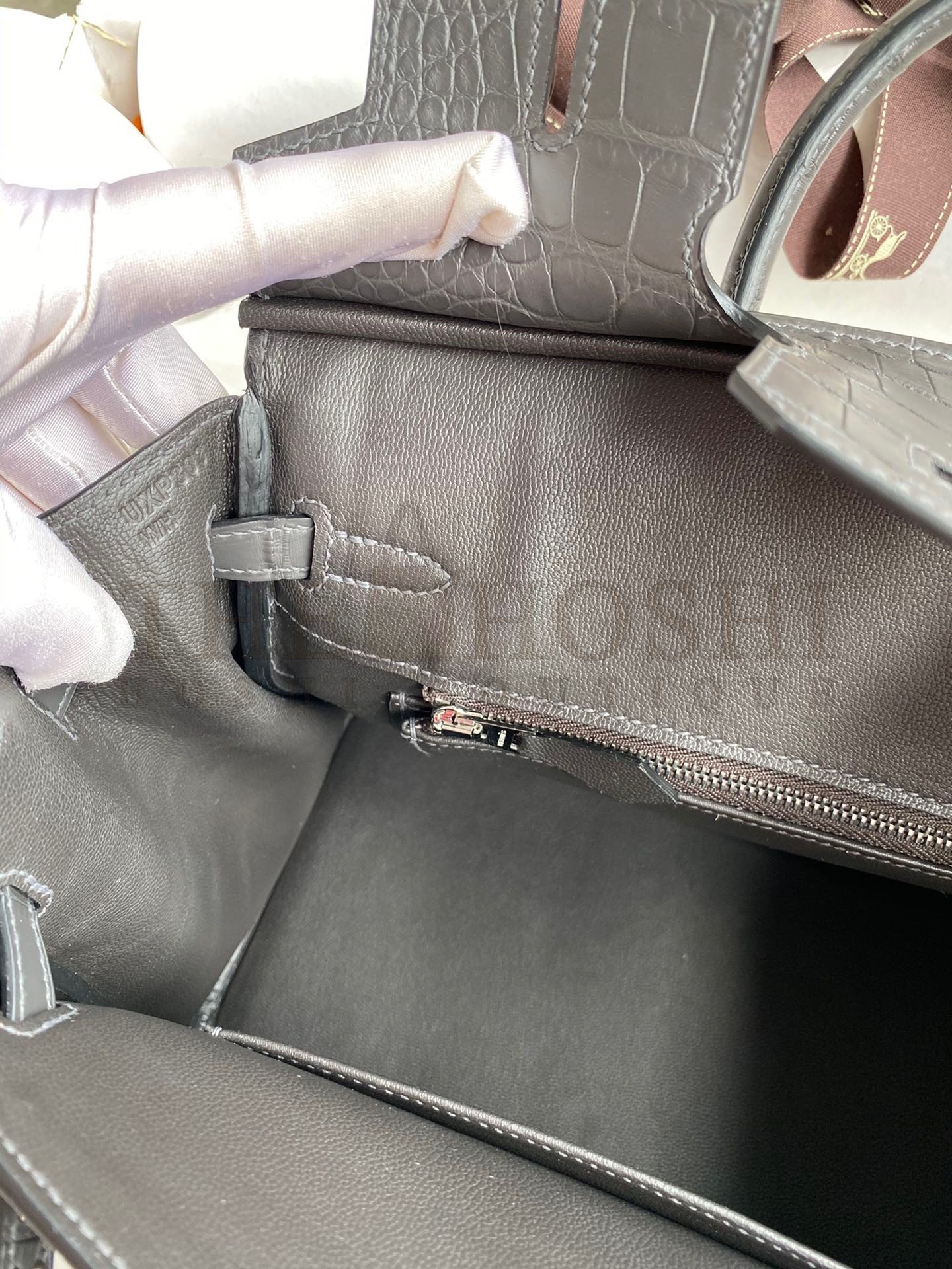 H**me5 Birkin 25 Retourne Handmade Bag In Graphite Matte Alligator Leather Master Quality