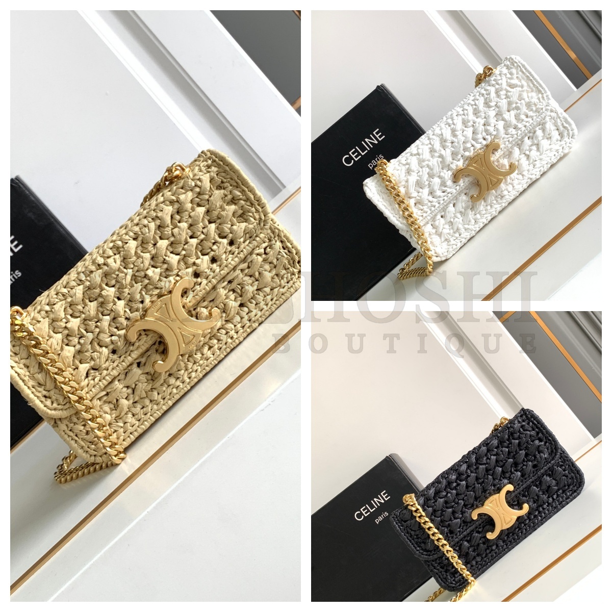 Ce1i*e Raffia Mini Trimophe bag 20.5 X 10.5 X 4 cm Master Quality